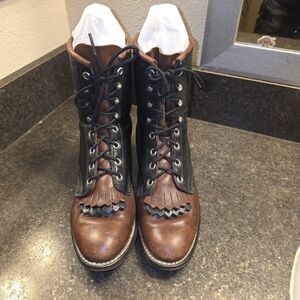 Laredo Horse Riding Roper Boots Lace Up Leather Western Rodeo Competitn Women 7M